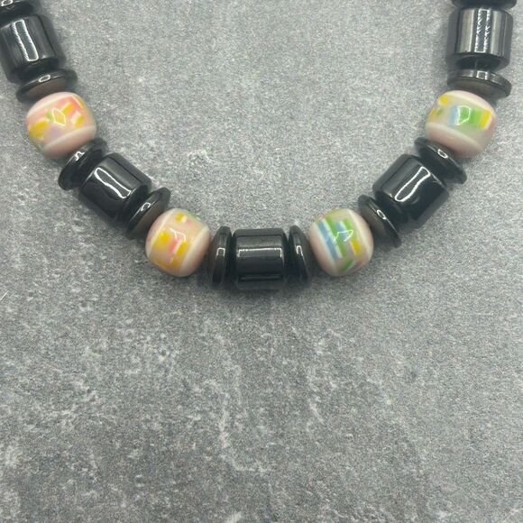 Mens Womens Black Multi Color Healing Stone Protection Grounding Beaded Bracelet - Picture 3 of 6